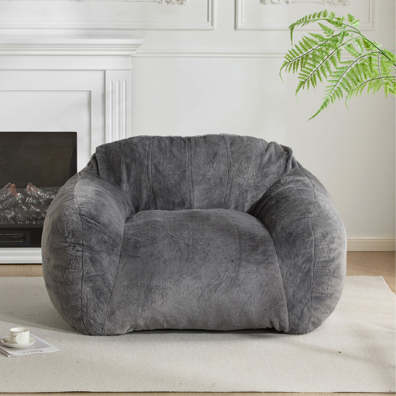 Fauteuil à billes d'intérieur, fausse fourrure grise