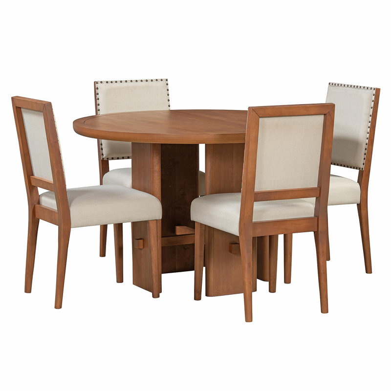 Ensemble de table de salle à manger 5 pièces pour 4 personnes, table de salle à manger de style minimaliste avec 4 chaises rembourrées en bois massif