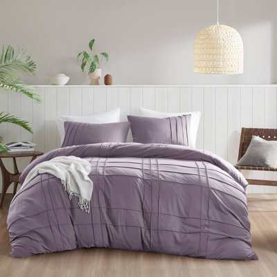 Harris Purple Soft Washed Pinch Pleated 3-Piece Queen Duvet Cover Set