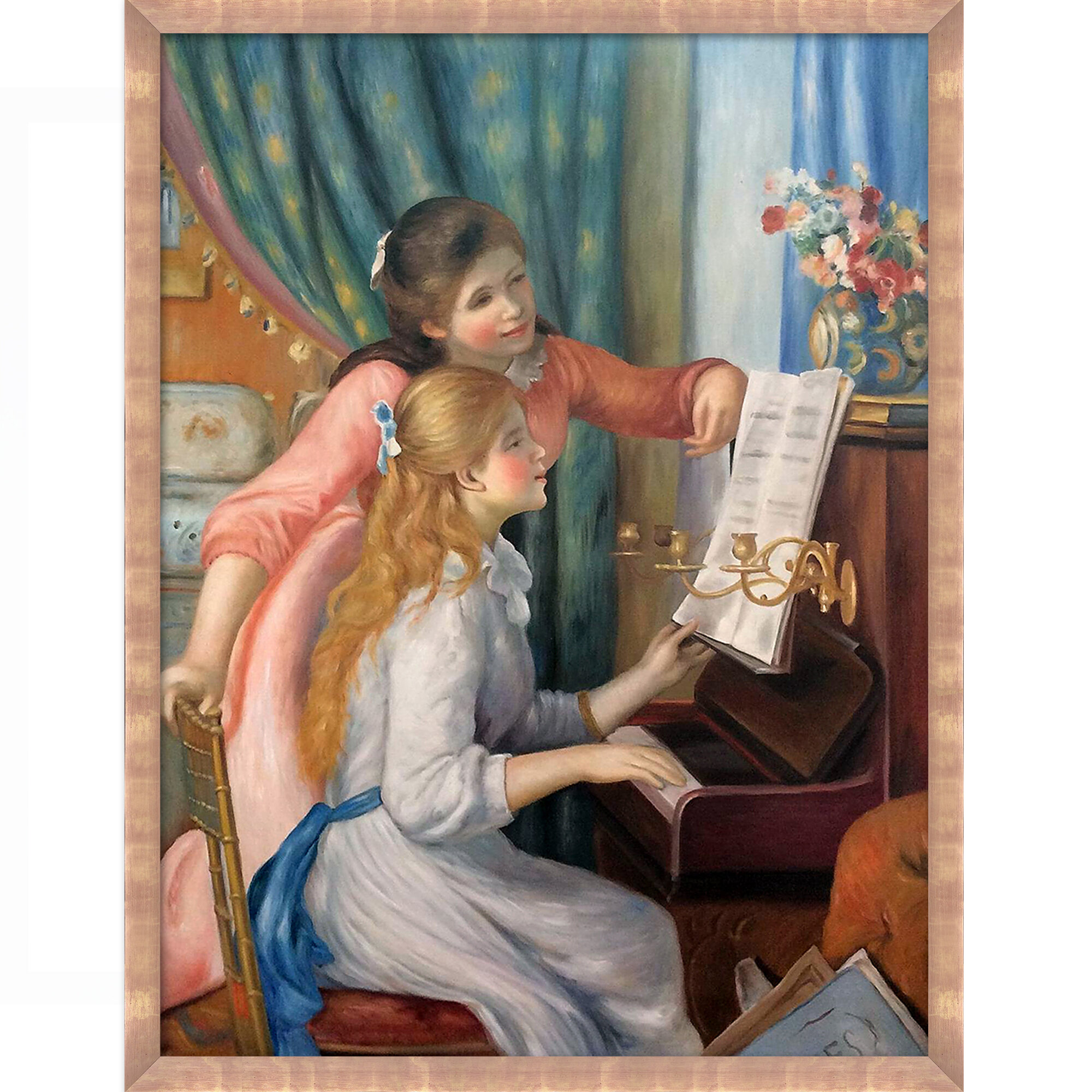 Overstock Art Young Girls At The Piano By Pierre-Auguste Renoir With  Blushing Rose Gold Frame, 39 X 51