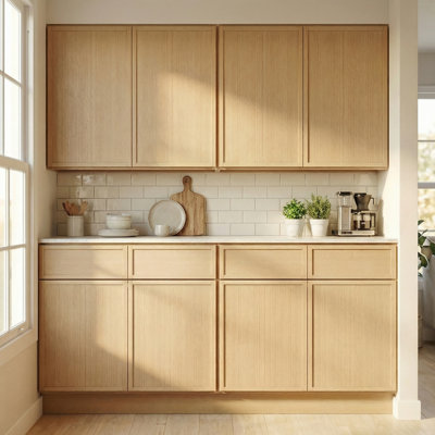Ensemble d'armoires de cuisine 60 po (mur 2 x 30 po + base de tiroir 2 x 30 po), cadres et tiroirs en bois massif, placage de chêne blanc, fabrication en contreplaqué, charnières et glissières à fermeture en douceur