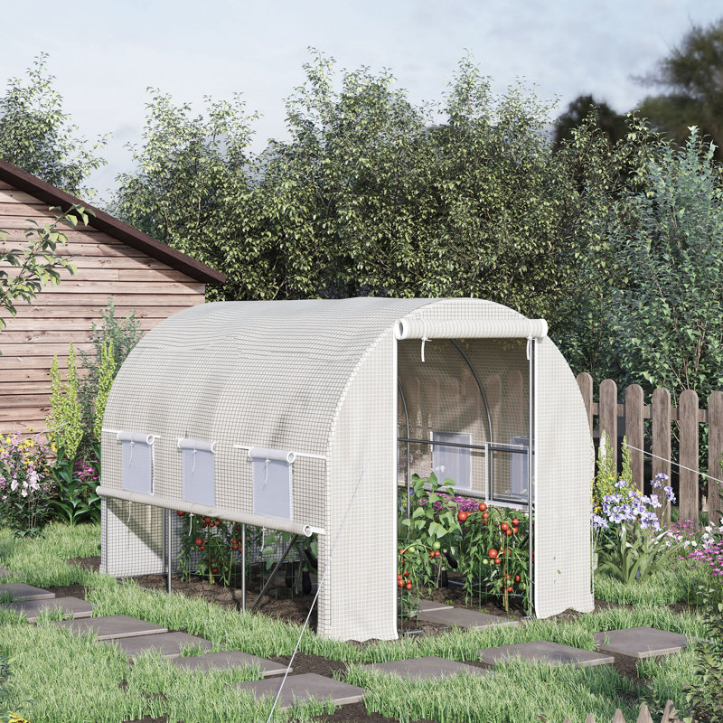 Walk-In Tunnel Greenhouse, Outdoor Green House With Anti-Tear PE Cover, Zipper Doors And Mesh Windows