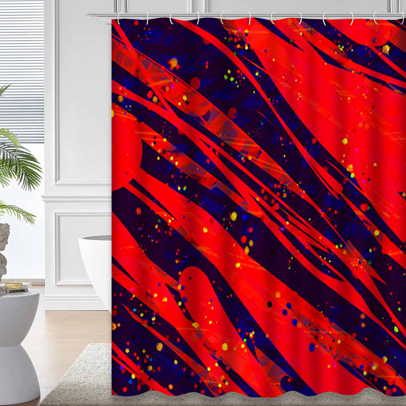 Rideau de douche sans soudure à motif abstrait rouge avec 12 crochets, L 72 po x l 84 po