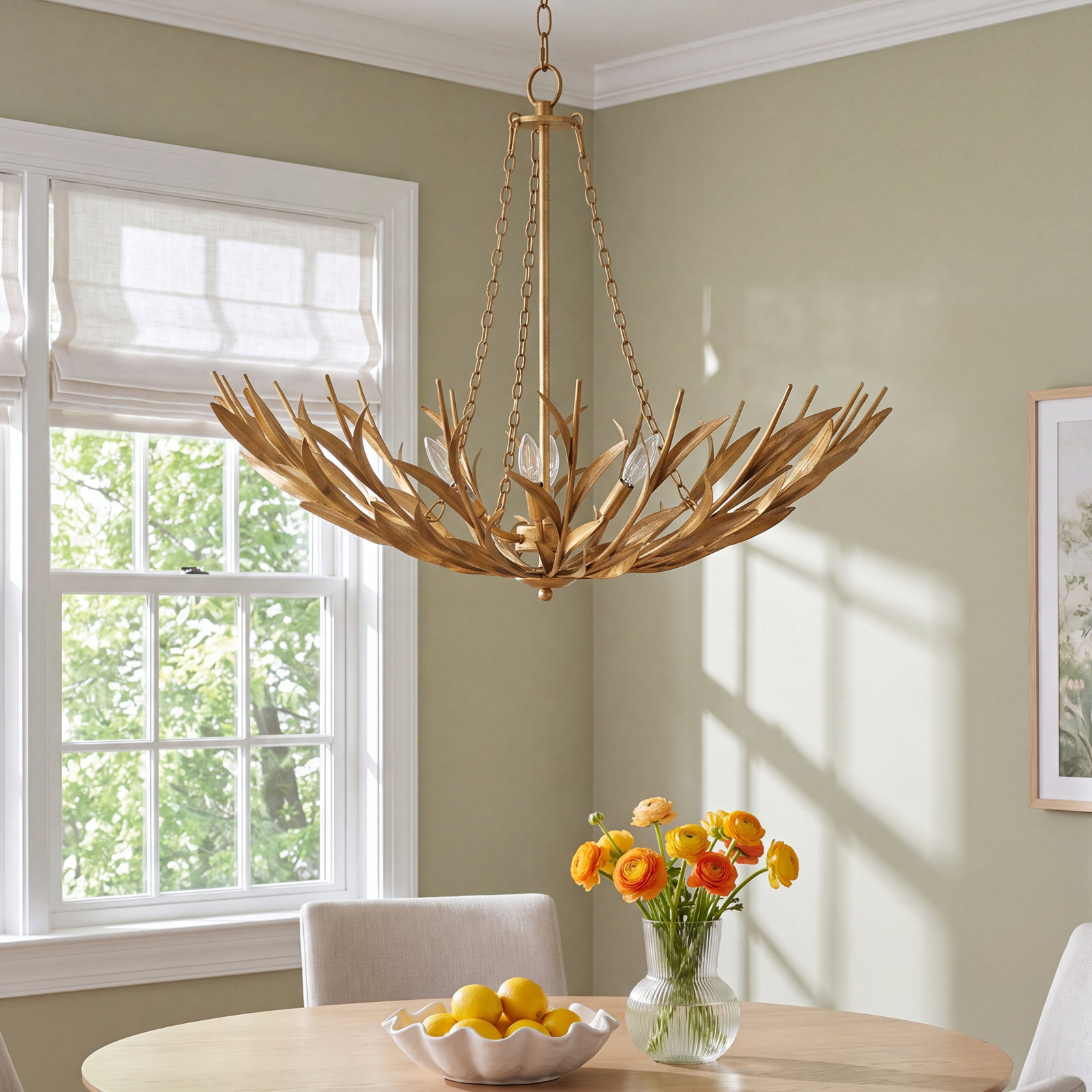 River Reed 6 - Light Dimmable Chandelier, Antique Gold Leaf