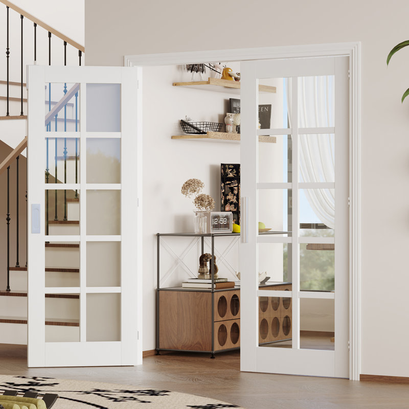 Portes doubles en dalle - conception en verre transparent 10 Lite avec finition blanche, porte de garde-manger intérieure (poignée, loquet et goupille inclus, à peindre)