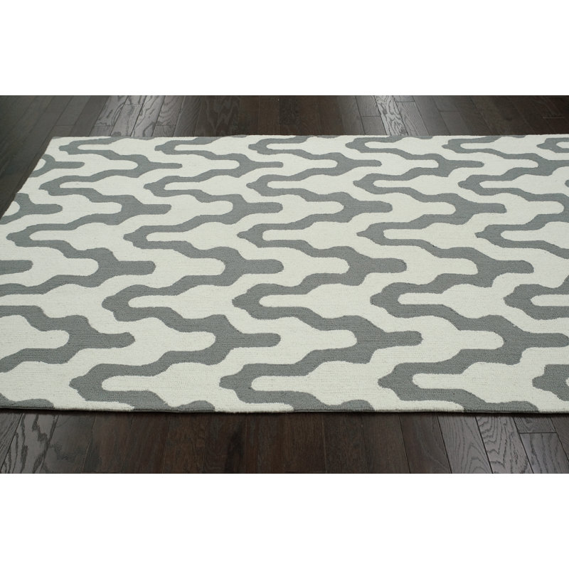 Tapis gris en laine crocheté à la main Adrieana, 3 pi 6 po x 5 pi 6 po