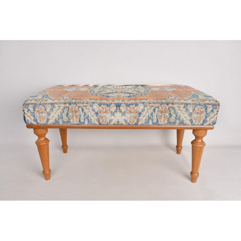 Cotton Upholstered Bench, Natural, 45cm H x 120cm W x 45cm D