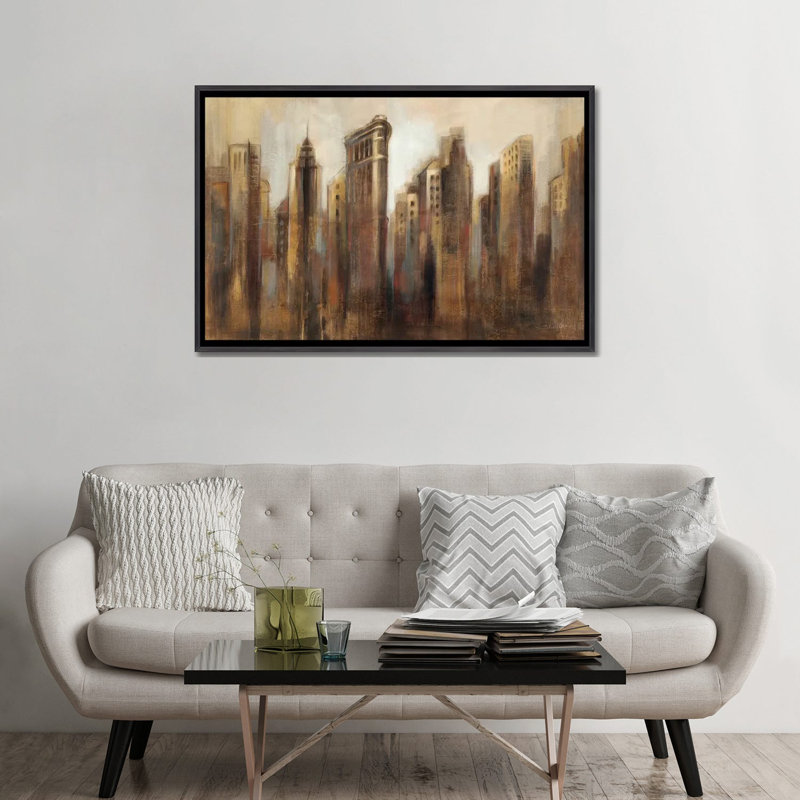 Flatiron Skyline par Silvia Vassileva - reproduction d'art, H 32 po x l 48 po x 1,5 po, Toile avec cadre noir patiné