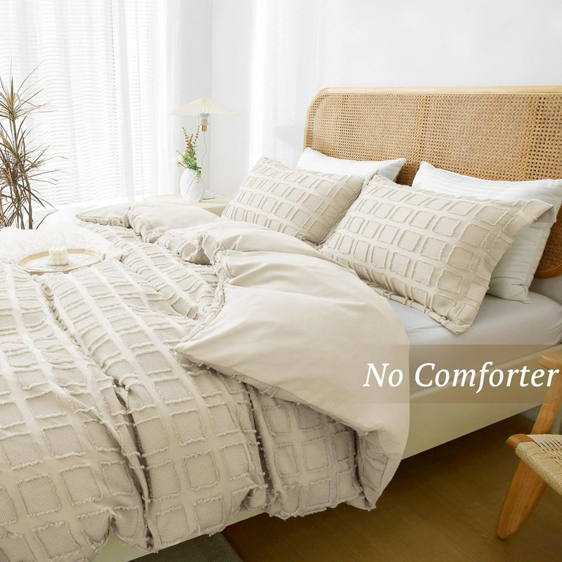 Ensemble de housse de couette en microfibre , Housse de couette simple + 1 taie décorative stan, Beige