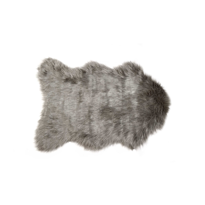 Asmat Gray Faux Sheepskin Fur Area Rug, 2' x 3'
