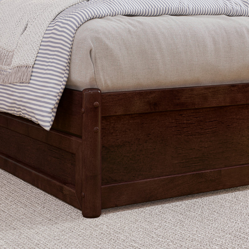 Lamayia Solid Wood Sleigh Platform Bed with Footboard and Storage Drawers, Full, Walnut
