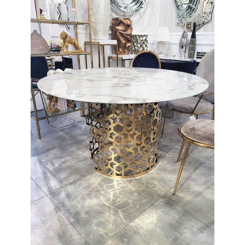 Anvit Round Faux Marble Top Metal Base Dining Table