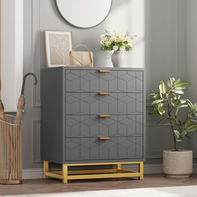 23.6" Wide Modern Dresser for Bedroom, 4 Drawers, Wood Chest with Gold Handles, Hallway Storage Cabinet