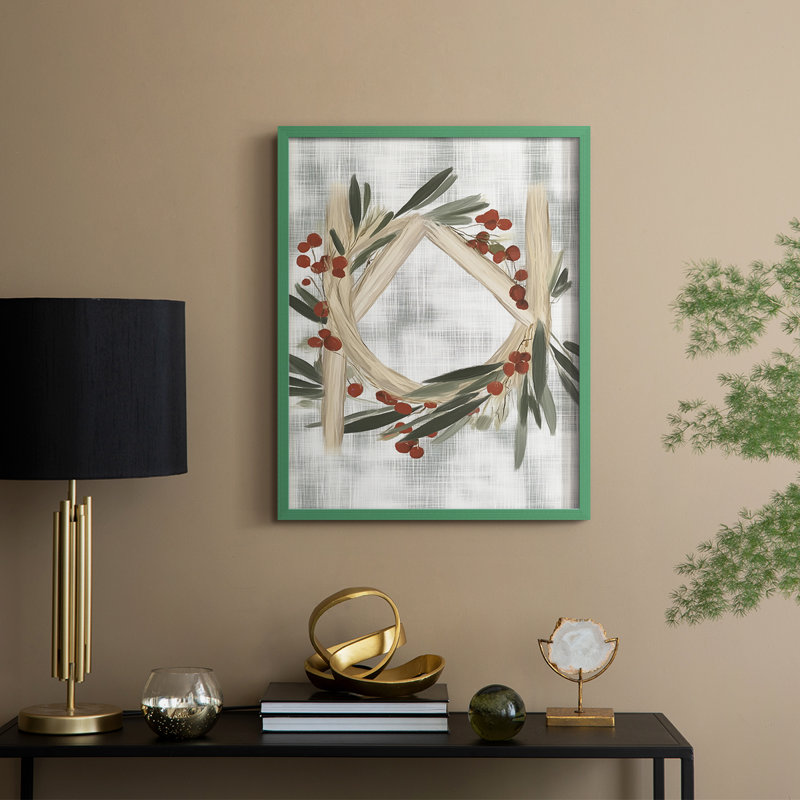 «Christmas Holiday Art CCXCV», reproduction d'art encadrée - bois massif, H 15 po x l 12 po, Vert