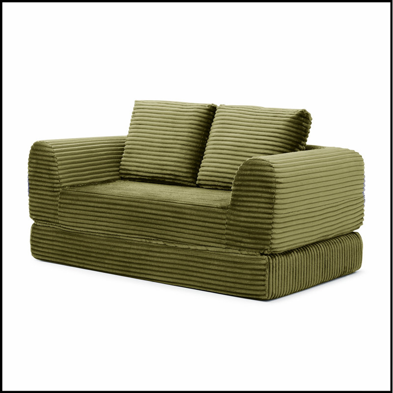 Canapé-lit pliant convertible 2-en-1, canapé-lit en velours côtelé moderne avec 2 coussins, causeuse futon rembourrée et désossée avec lit escamotable, canapé modulaire pliant pour le salon