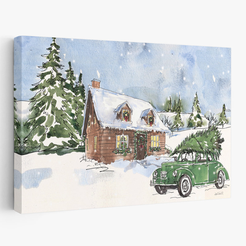 Noël dans les bois - art de Noël voitures bleu-brun, H 16 po x l 24 po