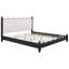 Lit plateforme très grand en bois avec tête de lit tapissier, structure noire et tissu beige-514644999-514644997