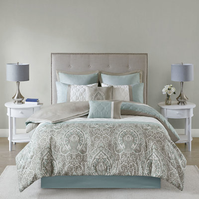 Couette 8 pièces pour lit king size - Composition du tissu et 1 oreiller carré - Style transitionnel marron - Garnissage assorti - Taies d'oreiller lavables à la machine