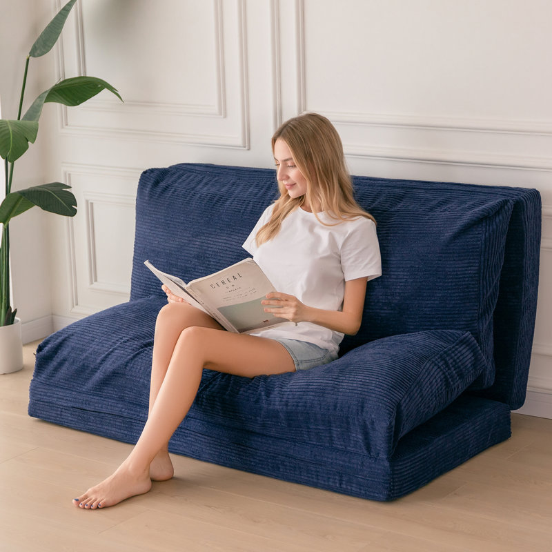 Canapé-lit Holly-Madison, Velours côtelé bleu marine , H 4,7 po x l 54 po x P 95 po