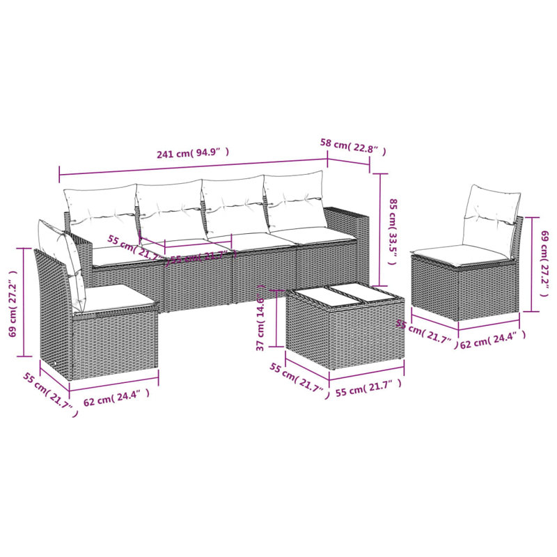 Ensemble de canapé modulaire en rotin PE 7 pièces Vidaxl