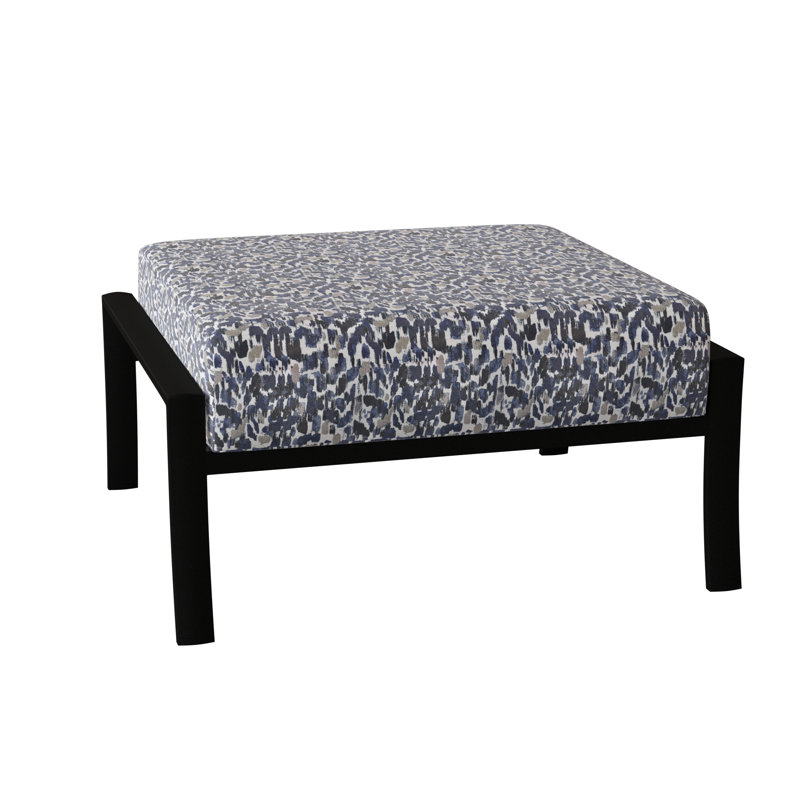 Fremont Outdoor Ottoman, Spectrum Indigo Sunbrella® Plainweave, Textured Black