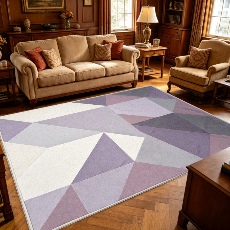 Lavender and Gray Geometric carpet-easy to clean, machine-washable, soft and comfortable; suitable for door mats, kitchens, living rooms, bedrooms, corridors, and laundry areas. Easy to clean, durable carpet for home decoration.
