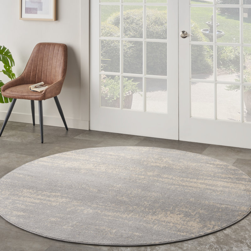 Machine Woven Chenille Indoor/Outdoor Area Rug in Gray, Round 4'