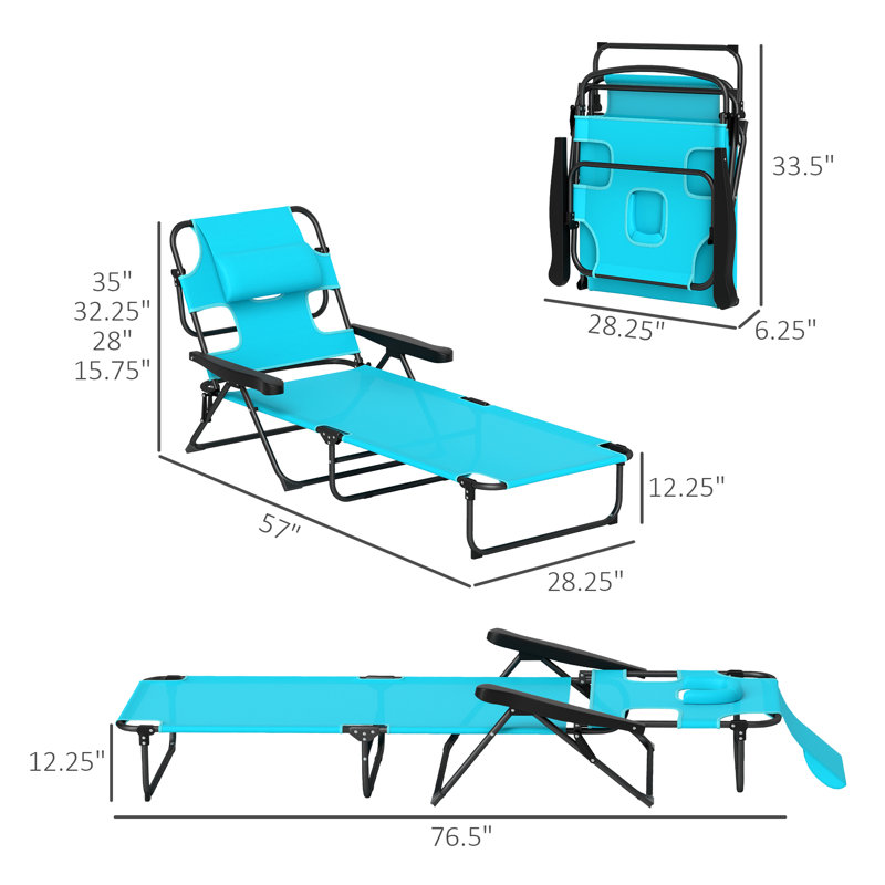 Tanning Chaise Lounge Chair, 4-Position Beach Chair with Face & Arm Holes, Pillow headrest, Adjustable Sunbathing Chair