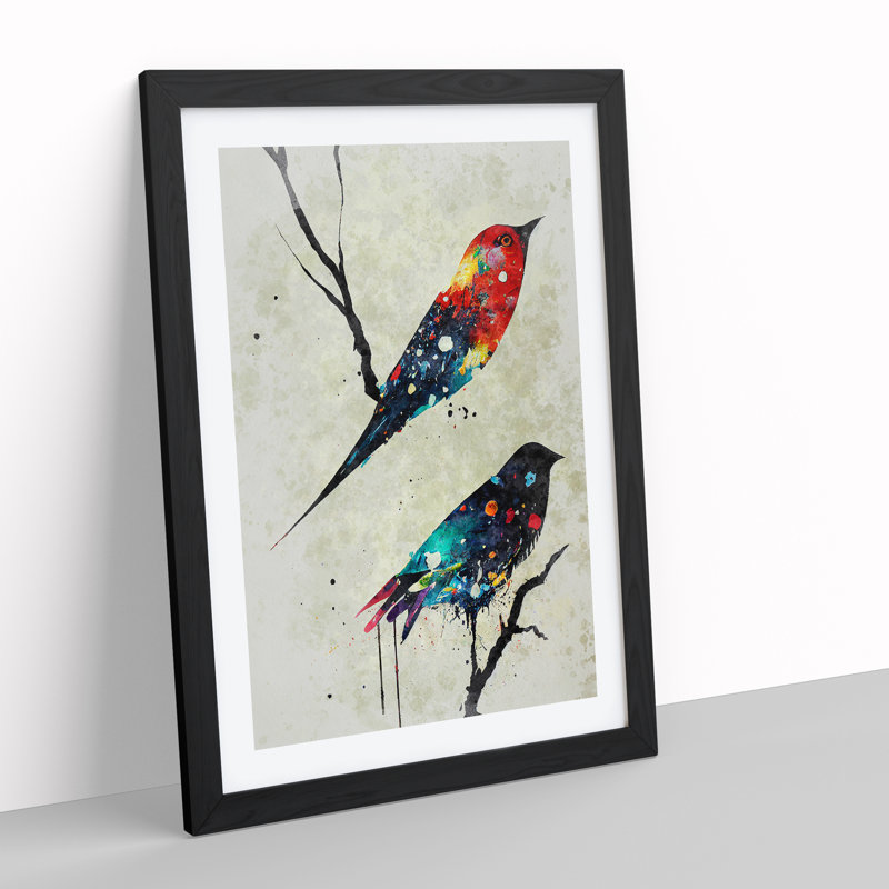 Dripping Bird No.6 Abstract - Single Picture Frame Print, Black, 64cm H x 46cm W x 2cm D