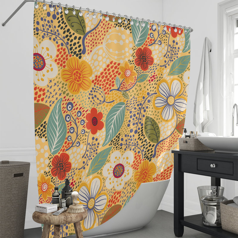 Rideau de douche simple à motif floral Hoysted, H 72 po x l 70 po