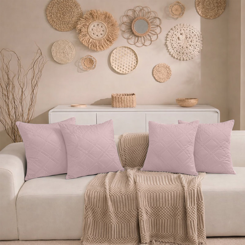 Aspire Homeware Diamond-Pattern Square Velvet Cushion Cover, Pink, Pack of 4