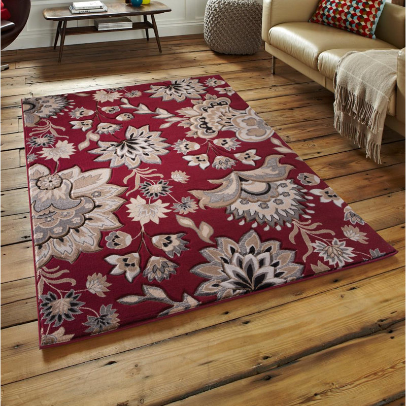 Tapis bourgogne / beige Demaris, Rectangle 5 pi 2 po x 7 pi 5 po