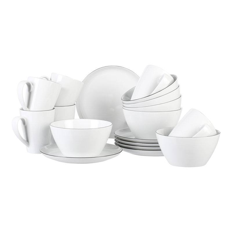Lido Black Line 18-Piece  Porcelain Breakfast Set for 6 People