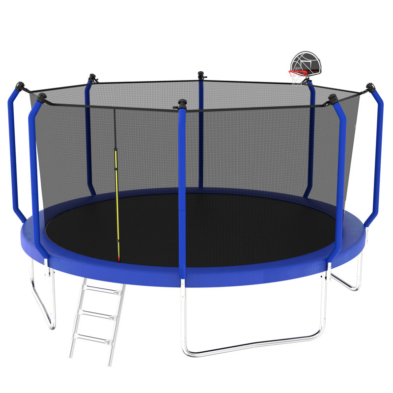 Trampoline 14FT avec panier de basketball, trampoline d'extérieur renforcé de type ASTM avec filet d'enclos