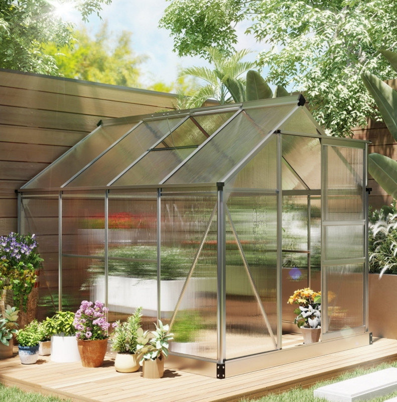 6 x 8ft Walk-In Greenhouse, with Sliding Door - Clear