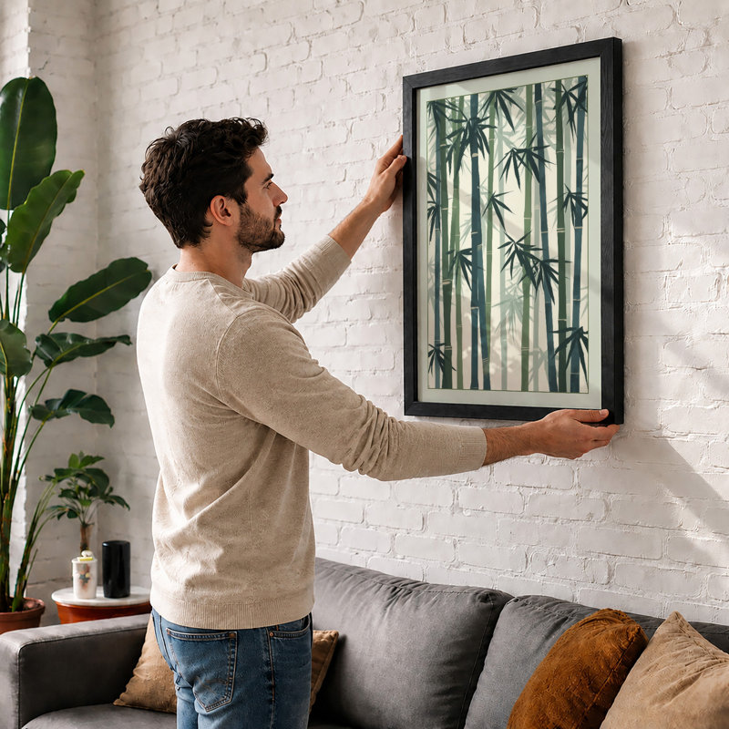 Bamboo Forest Japandi - Framed Print, A3 - 42.0 x 29.7 cm, White
