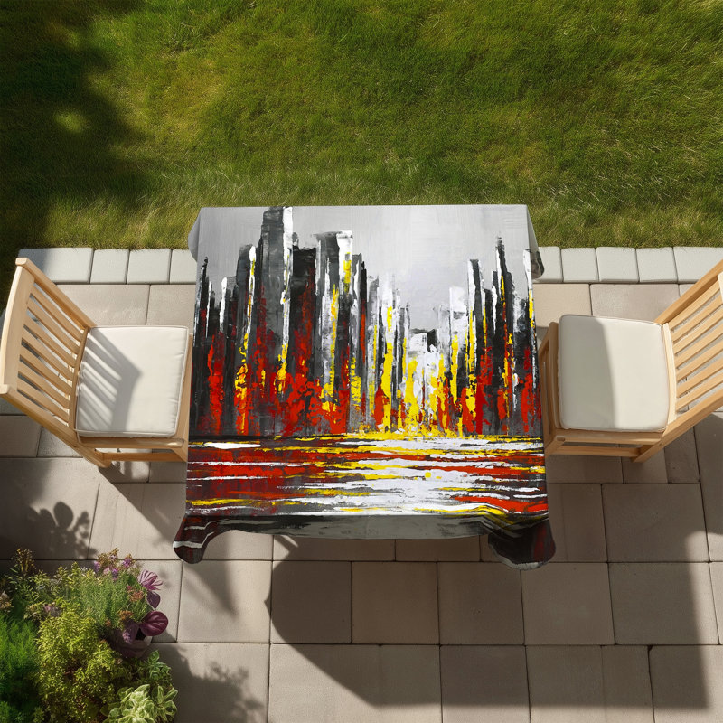 Abstract Red Skyline - Yellow Building Tablecloth for Home Decor