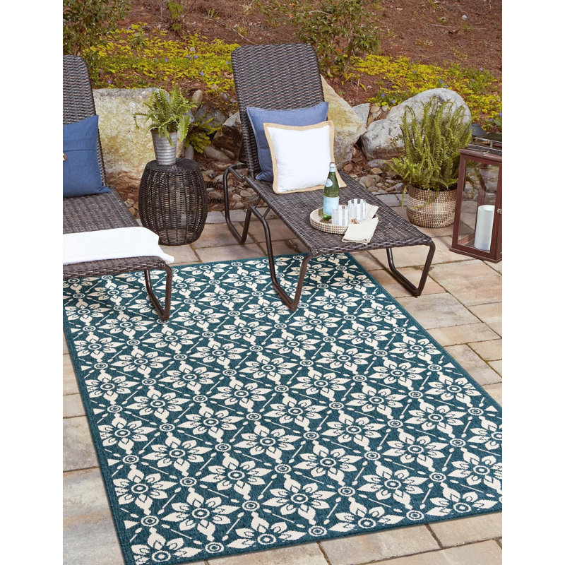 Tapis d'extérieur noir / bleu Aucun, Rectangle 2 pi x 3 pi 1 po