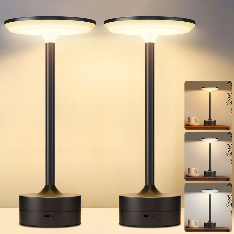 Lampe de table moderne sans fil à DEL à intensité variable noire à contrôle tactile rechargeable pour chambre à coucher, Noir