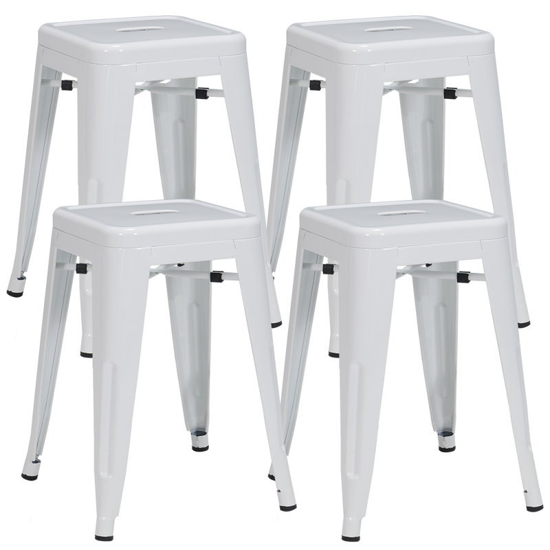 Shively Iron Counter Stool with Iron Frame, White