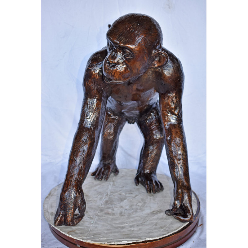 Chimpanzee Standing And Looking Around Bronze Statue - Size: 24" X 20" X 28"H