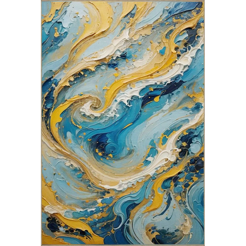 Tapis décoratif à rayures Water Wave, Sous-tapis rectangulaire de 3 pi 3 po x 4 pi 11 po