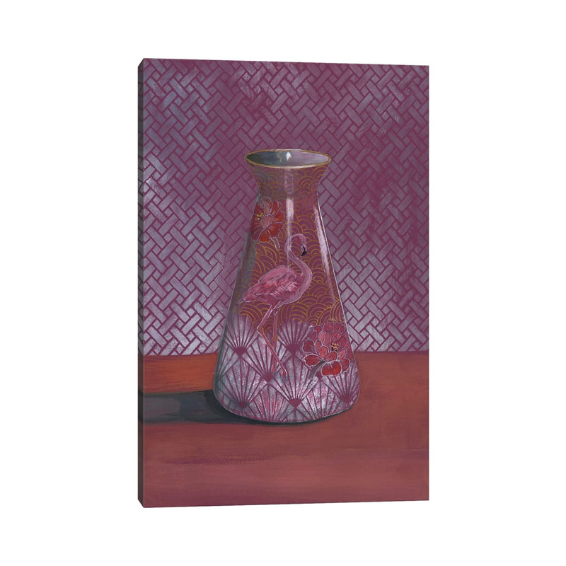 Flamingo Vase by Miri Eshet - Painting on Canvas, 30.48 cm H x 45.72 cm W, Wrapped Canvas