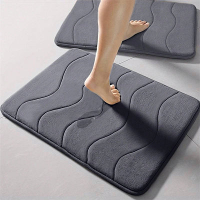 3-Pack Memory Foam Bath Mat Set - Super Absorbent Non-Slip Bathroom Rug Set