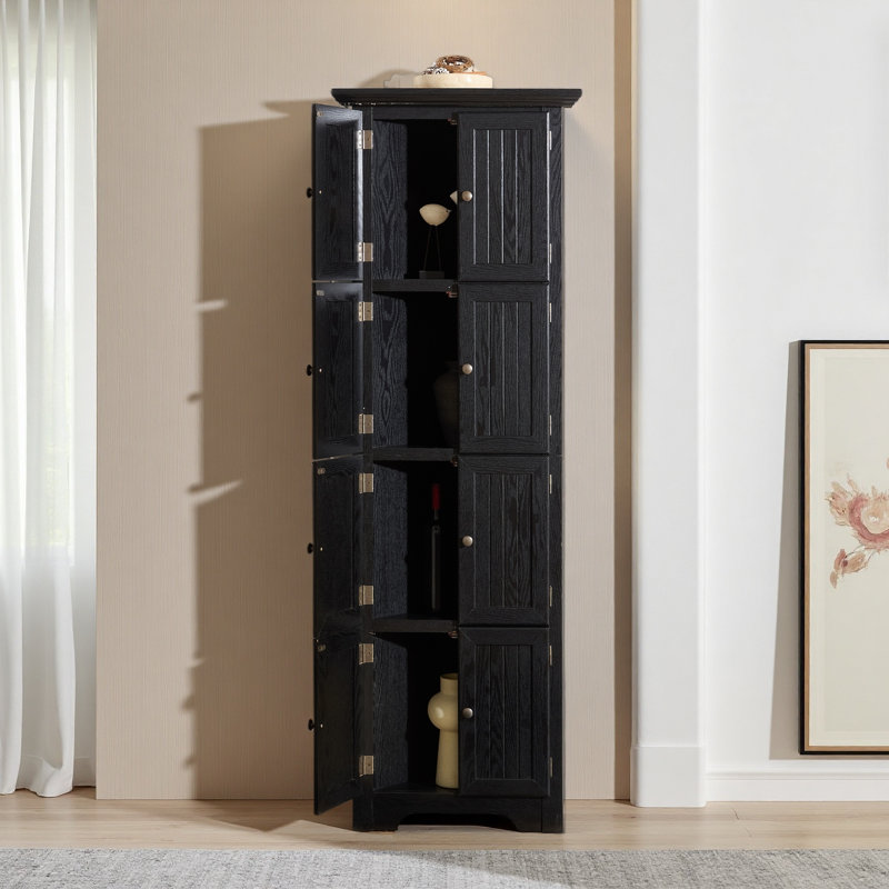 Armoire de rangement 4 niveaux à 4 niveaux avec 8 portes, armoire de coin et tablettes, Noir