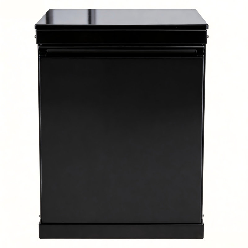 Armoire à une porte pour la cuisine extérieure noire, fabrication en acier inoxydable 304, rangement verrouillable, options de tablettes réglables, installation stable, ventilé pour la protection contre les intempéries, américain