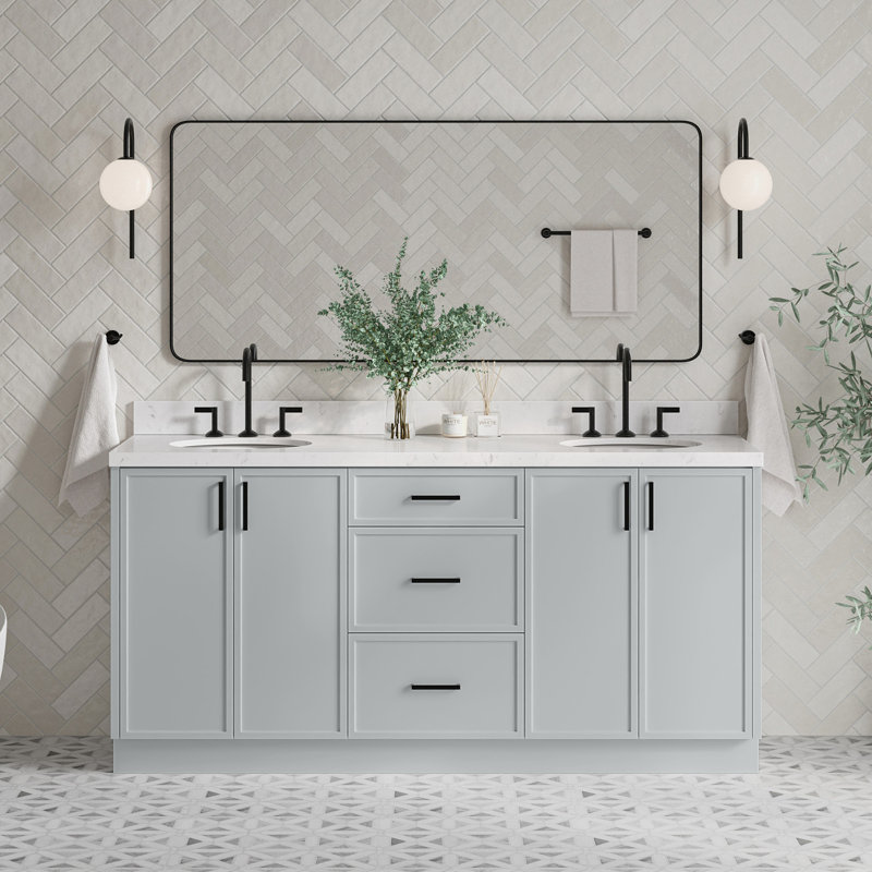 ARIEL Kelly 72 Double Sink Bathroom Vanity with Carrara Quartz Top, Gray