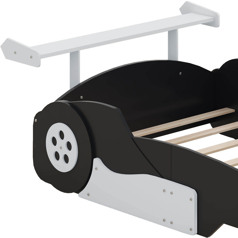 Lit plateforme en forme de voiture de course avec roues, Double, Noir