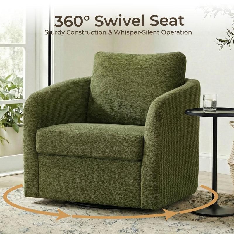 33" W Modern Upholstered Swivel Armchair, Green