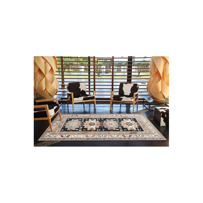 Tapis décoratif crème géométrique en coton lavable à la machine, Sous-tapis carré 4 pi 11 po inclus